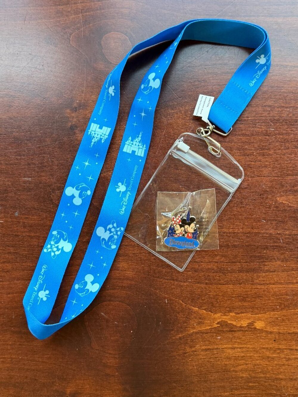 Walt Disney Travel Company Lanyard Enamel Pin and Clear Plastic Pass Holder New
